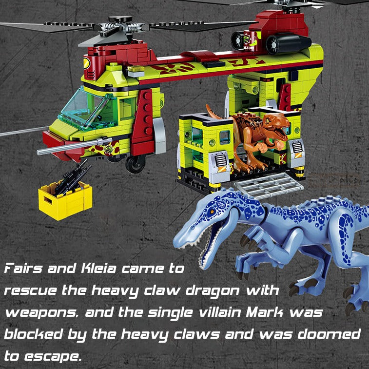 Jurassic Dinosaurs with Helicopter Building Blocks Toy Set, 585PCS