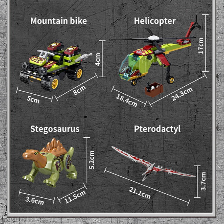 Jurassic Dinosaurs Building Blocks Toy with Helicopter, ATV 319PCS
