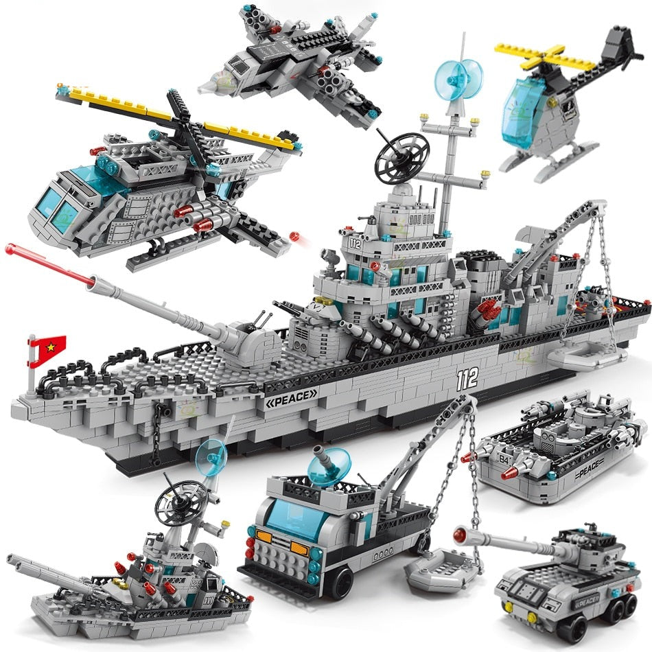 1560pcs Compatible with Lego WW2 Military Battleship Building Blocks  Construction Aircraft Bricks Toys for Children Gifts