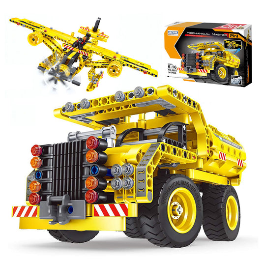 2in1 Engineering Vehicle Building Bricks Set, Construction Dump Truck & Airplane