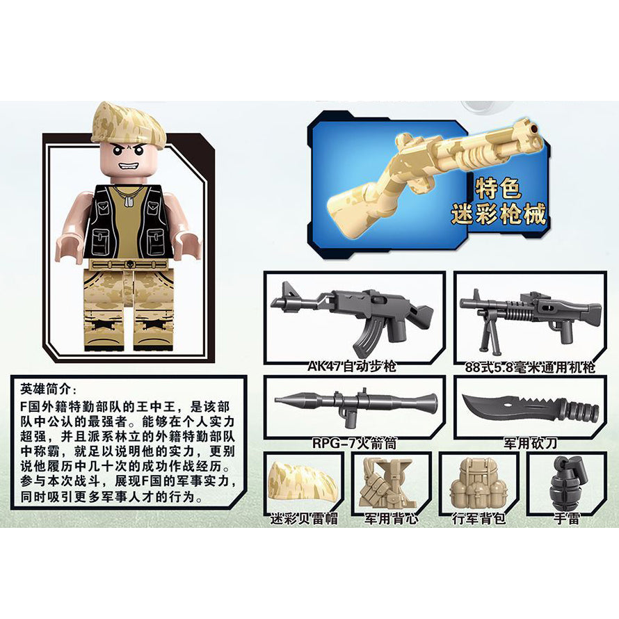 2 Boxes of Custom Military Building Blocks Camo Soldiers w/ Painted Mini Weapons