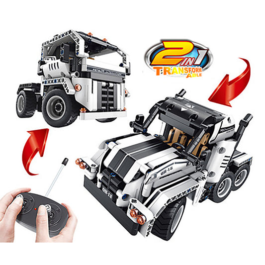 2in1 RC Vehicle Building Bricks Set, Off-road Truck & Container Tractor