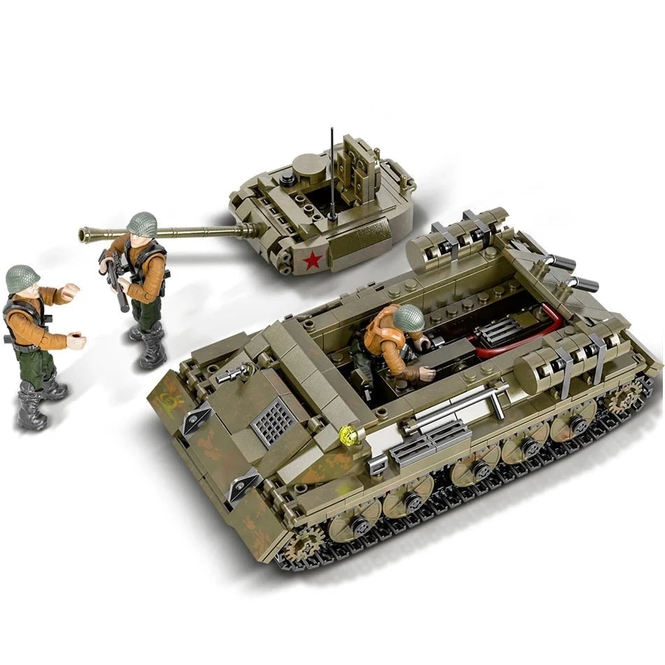 WW2 T-34 Medium Tank with 3 Soldiers Building Set 854PCS