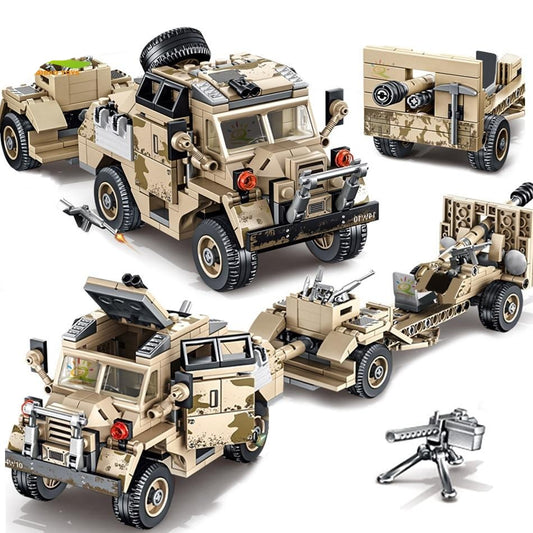 Desert Camo Military Truck and Artillery Tractor Building Blocks Set 464PCS