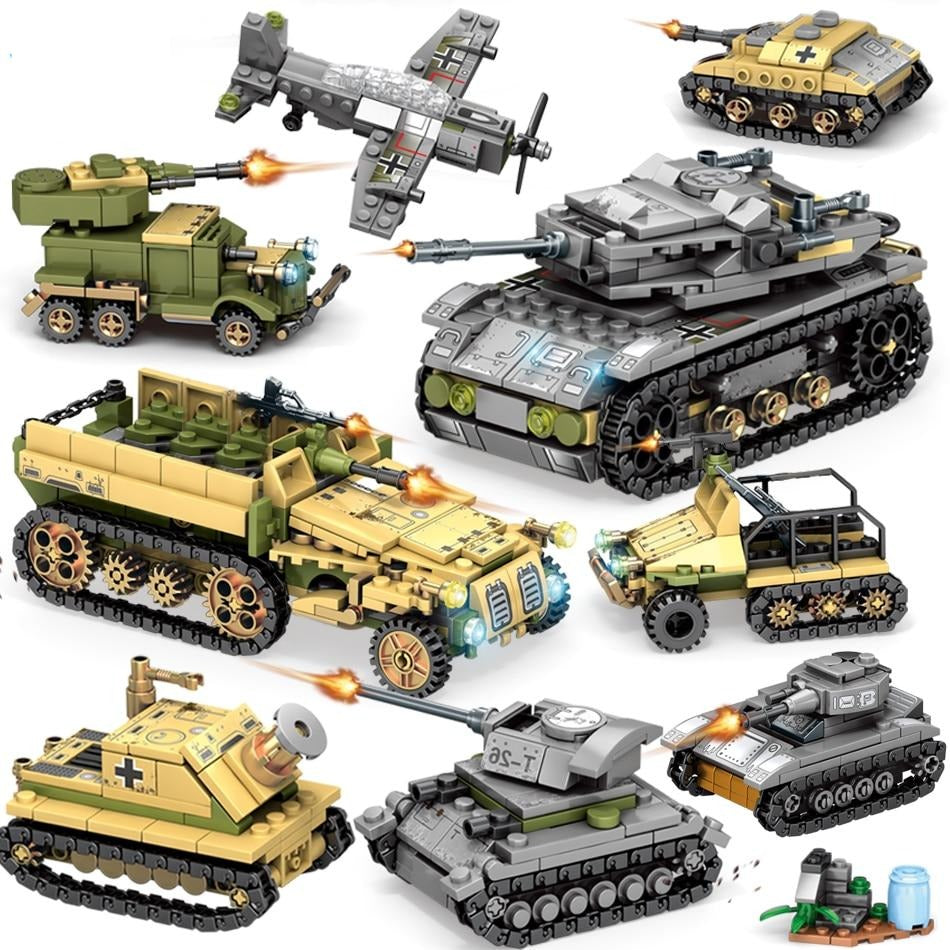 1061PCS 8in2 Military Army Truck, Tank & Airplane Building Block Toy Set for Kids