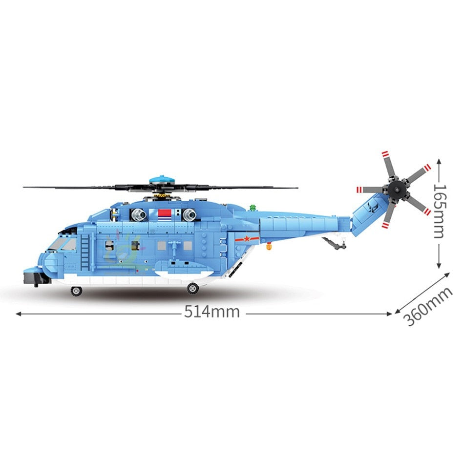 Military Z-18 Large Utility Helicopters Building Blocks Toy Set 908PCS