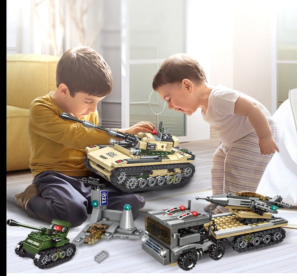 Military 8in3 Army Tanks Airplane & Trucks Building Block Toy Set for Kids 1030PCS