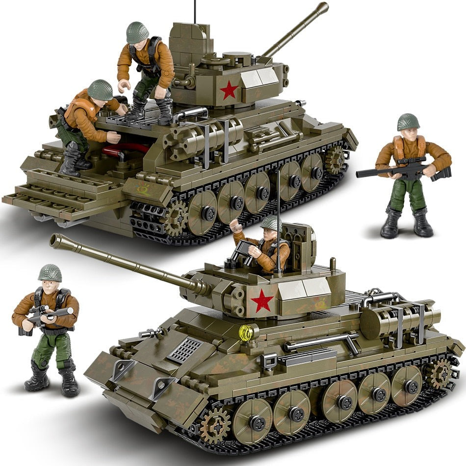 WW2 T-34 Medium Tank with 3 Soldiers Building Set 854PCS