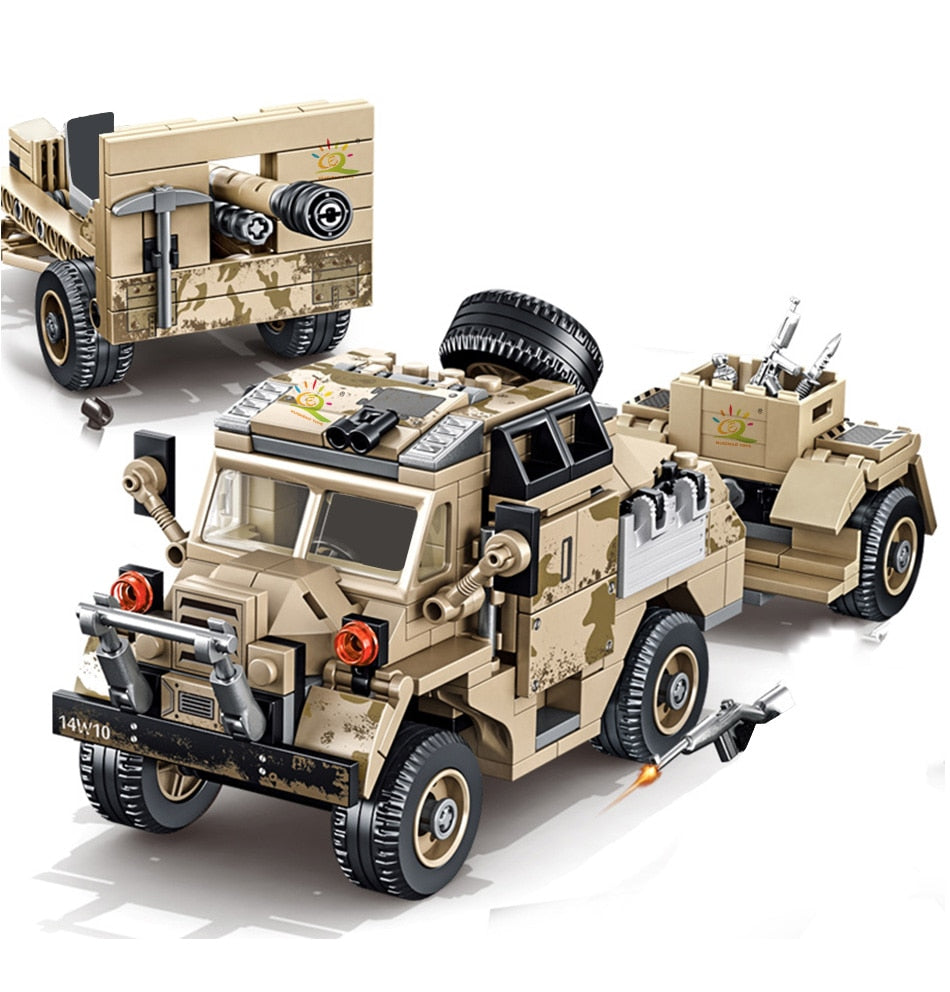 Desert Camo Military Truck and Artillery Tractor Building Blocks Set 464PCS