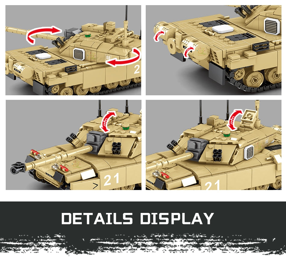 WW2/WWII Military M1A2 Abrams Main Battle Tank Model Building Blocks Sets (3 Styles)
