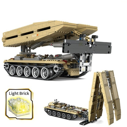 Military Army Tank Bridge Erecting Vehicle Building Blocks Set w Light 1155PCs