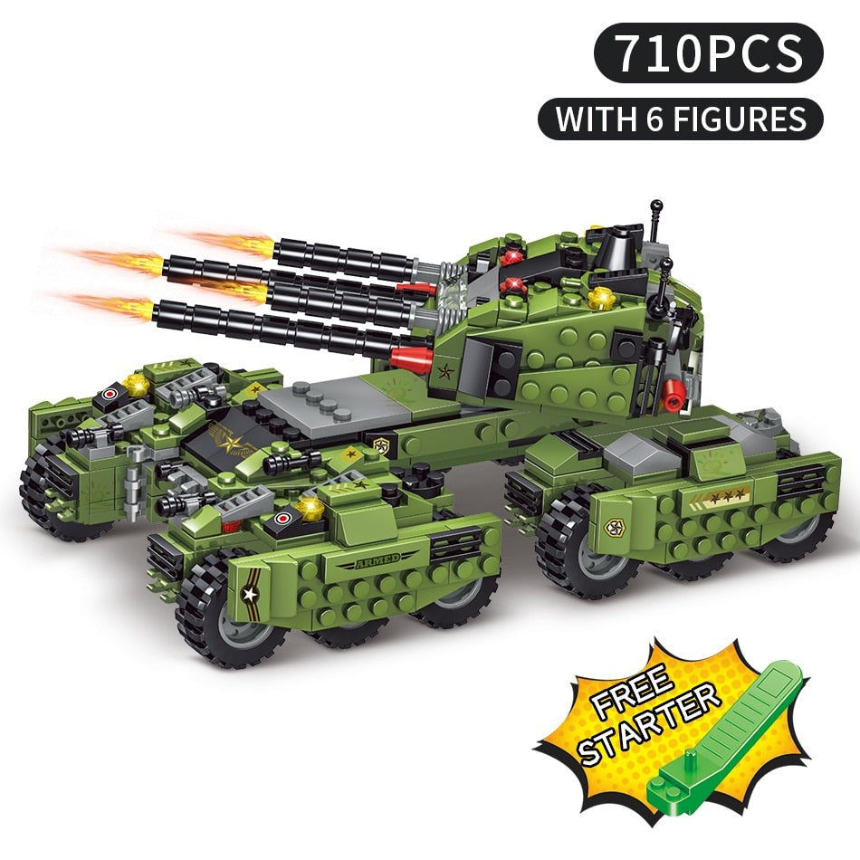 Military 6in1 Tank & Vehicles Building Blocks Set for Boys 710PCS